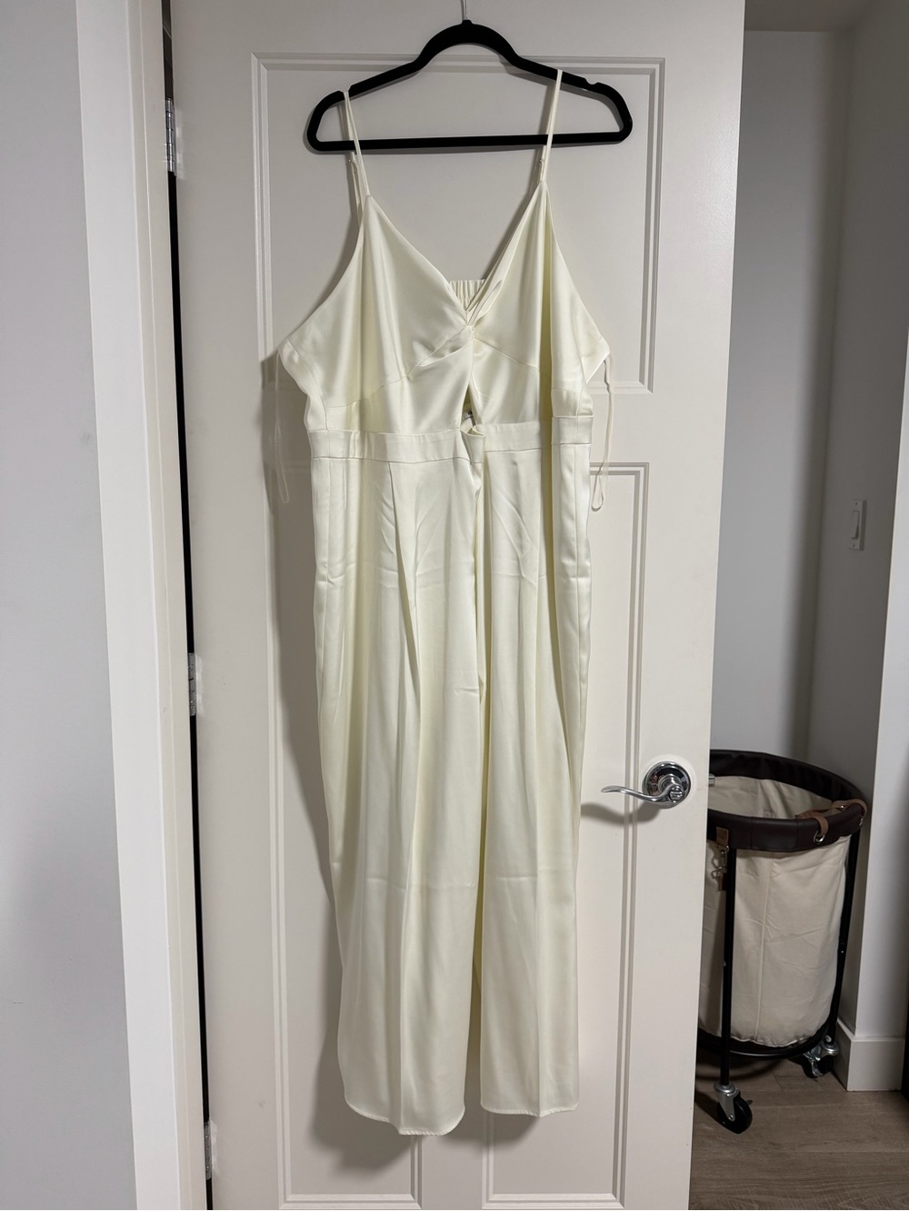 Ivory Satin Spaghetti Strap Jumpsuit